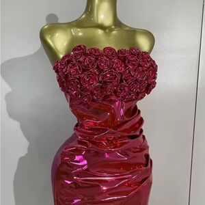 Elegant Strapless Rose Embellished Dress